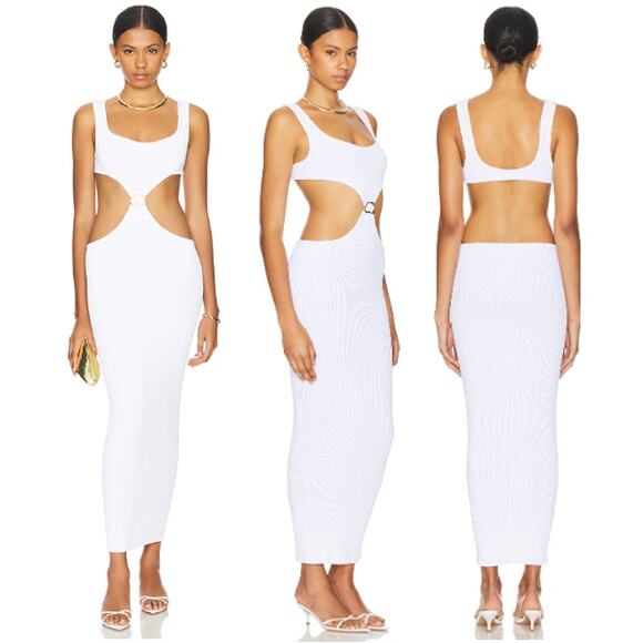 NWT Reina Olga x Ronny Kobo Augusta Crinkle Cut-Out Maxi Dress White Womens OS - Picture 1 of 7